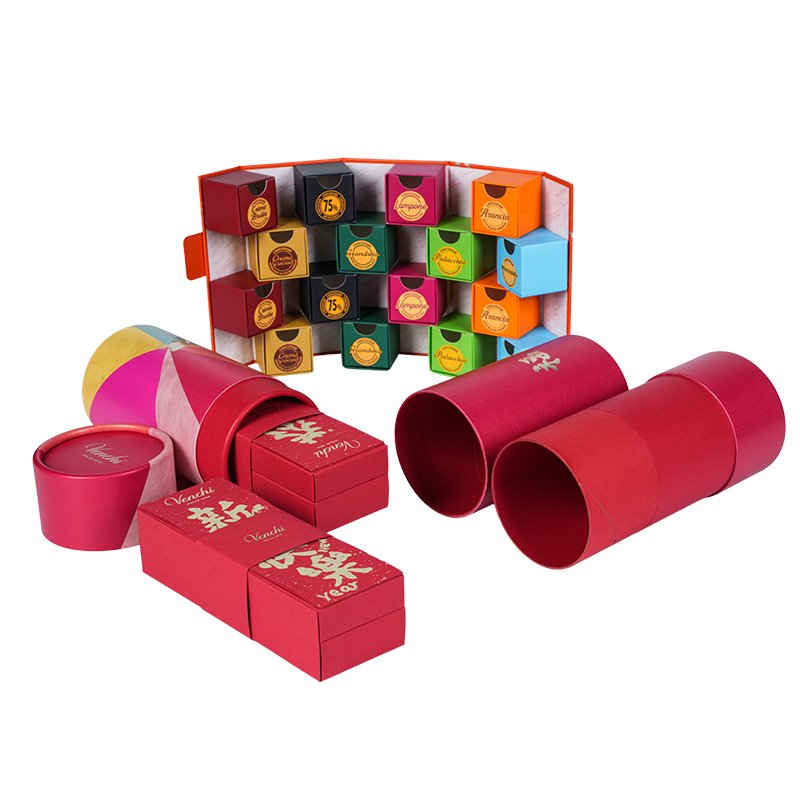 Scatola rotonda per cioccolatini con coperchio rigido sollevabile (paradiso e terra)