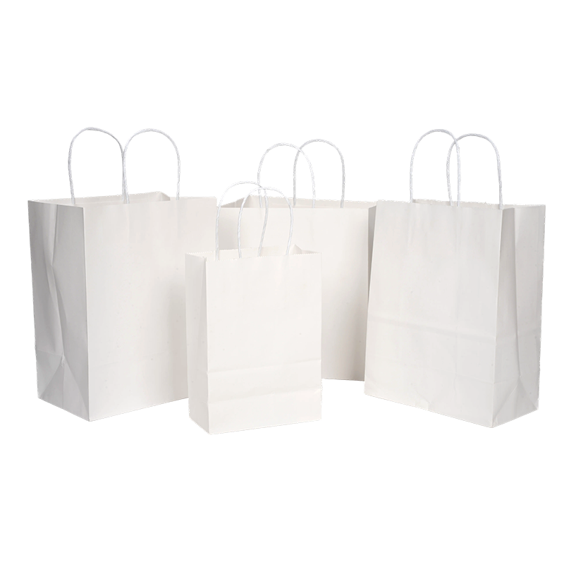 Borsa per la spesa in carta kraft bianca con manico attorcigliato