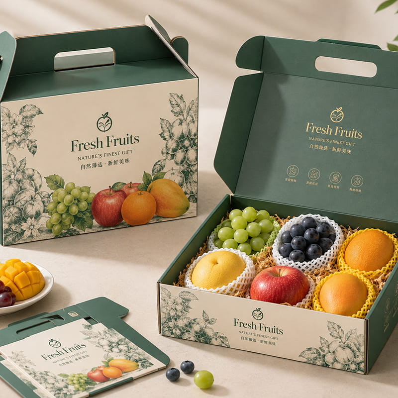 Confezione regalo pieghevole di frutta fresca di lusso e conveniente con stampa in oro