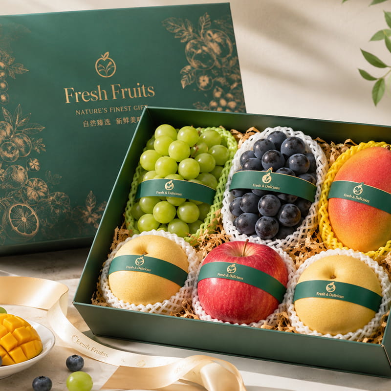 Confezione regalo pieghevole di frutta fresca di lusso e conveniente con stampa in oro