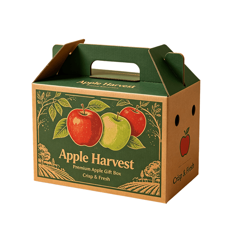 Confezione regalo per frutta in cartone ondulato kraft stampato in un unico pezzo con maniglia